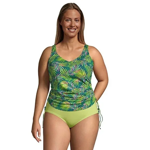 NWT Lands End Adjustable Cinch V-Neck Underwire Tankini Top Size 24W $120 HH307 - Picture 2 of 5